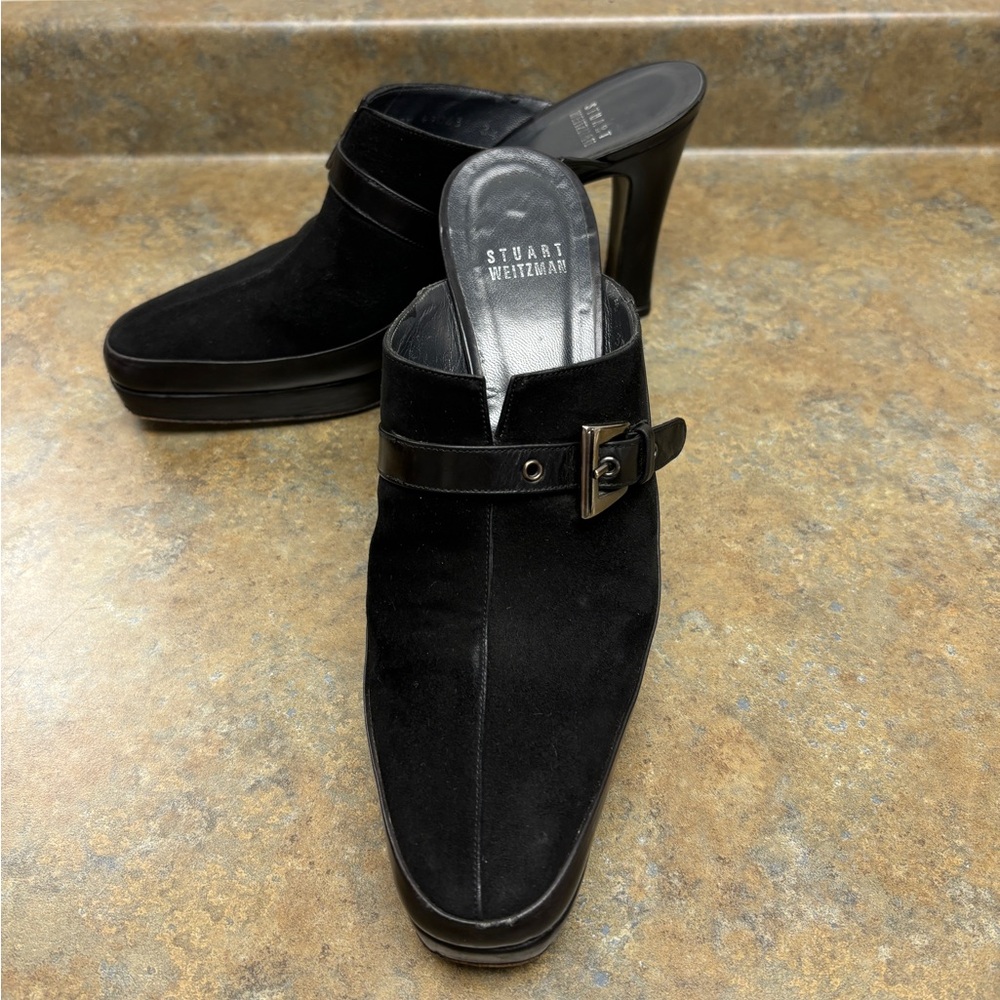 Stuart Weitzman suede heeled mules